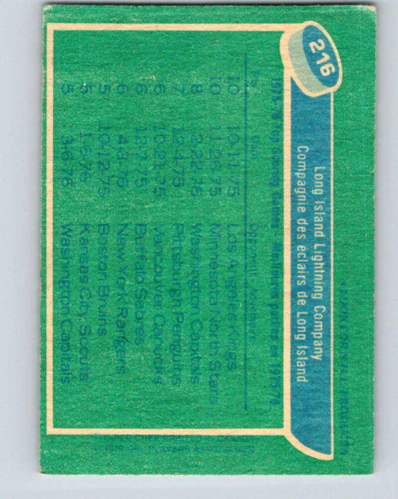 1976-77 O-Pee-Chee #216 Long Island Lightning Company  V12325