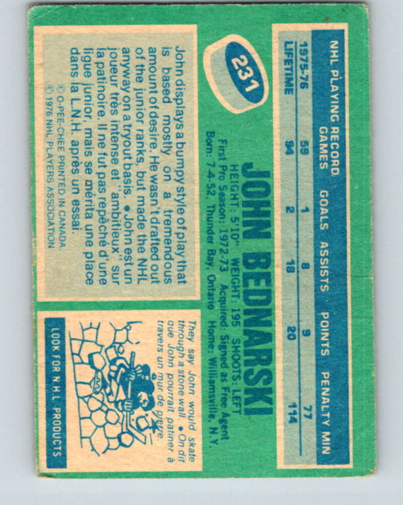 1976-77 O-Pee-Chee #231 John Bednarski  RC Rookie Rangers  V12365