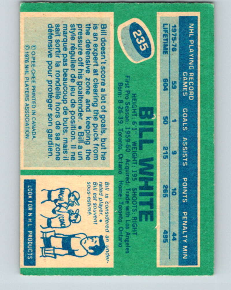 1976-77 O-Pee-Chee #235 Bill White  Chicago Blackhawks  V12373
