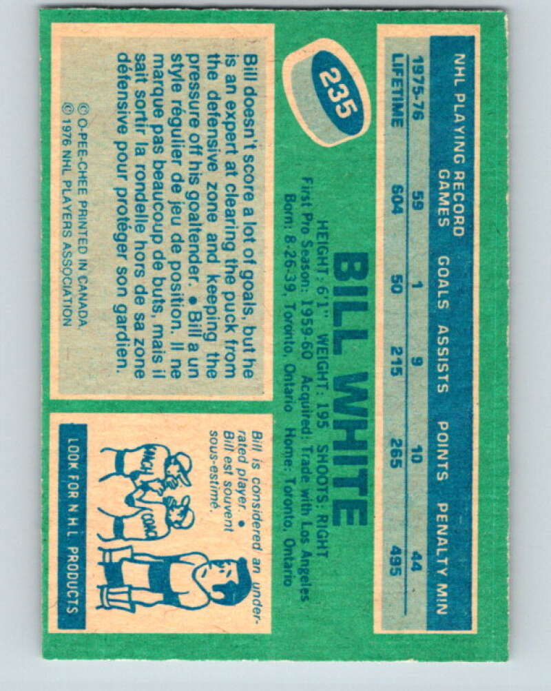1976-77 O-Pee-Chee #235 Bill White  Chicago Blackhawks  V12375