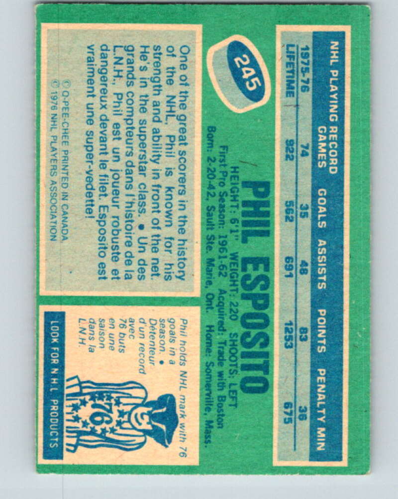 1976-77 O-Pee-Chee #245 Phil Esposito  New York Rangers  V12406