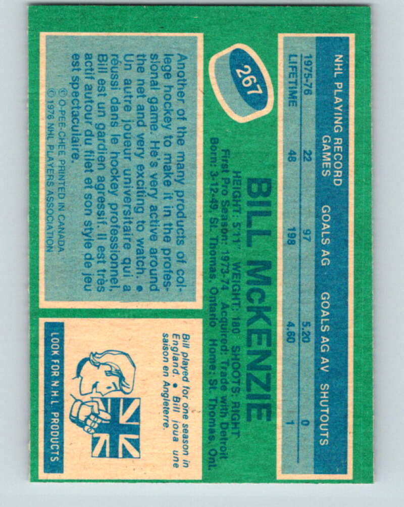 1976-77 O-Pee-Chee #267 Bill McKenzie UER RC Rookie Rockies  V12664