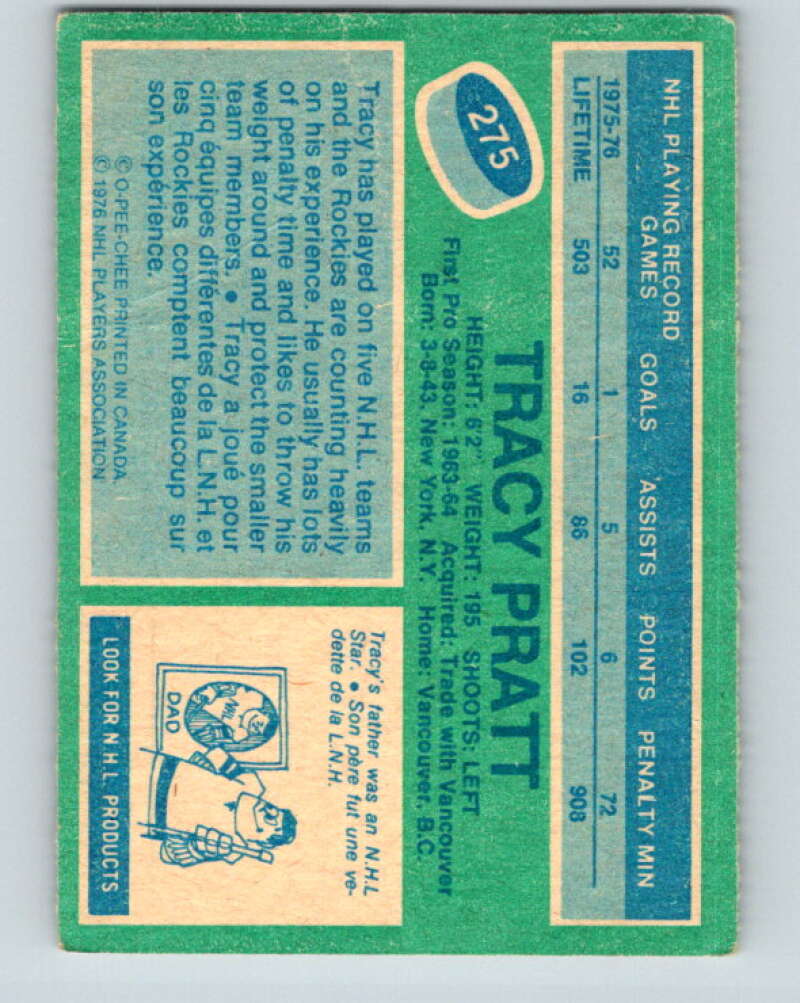 1976-77 O-Pee-Chee #275 Tracy Pratt  Colorado Rockies  V12682