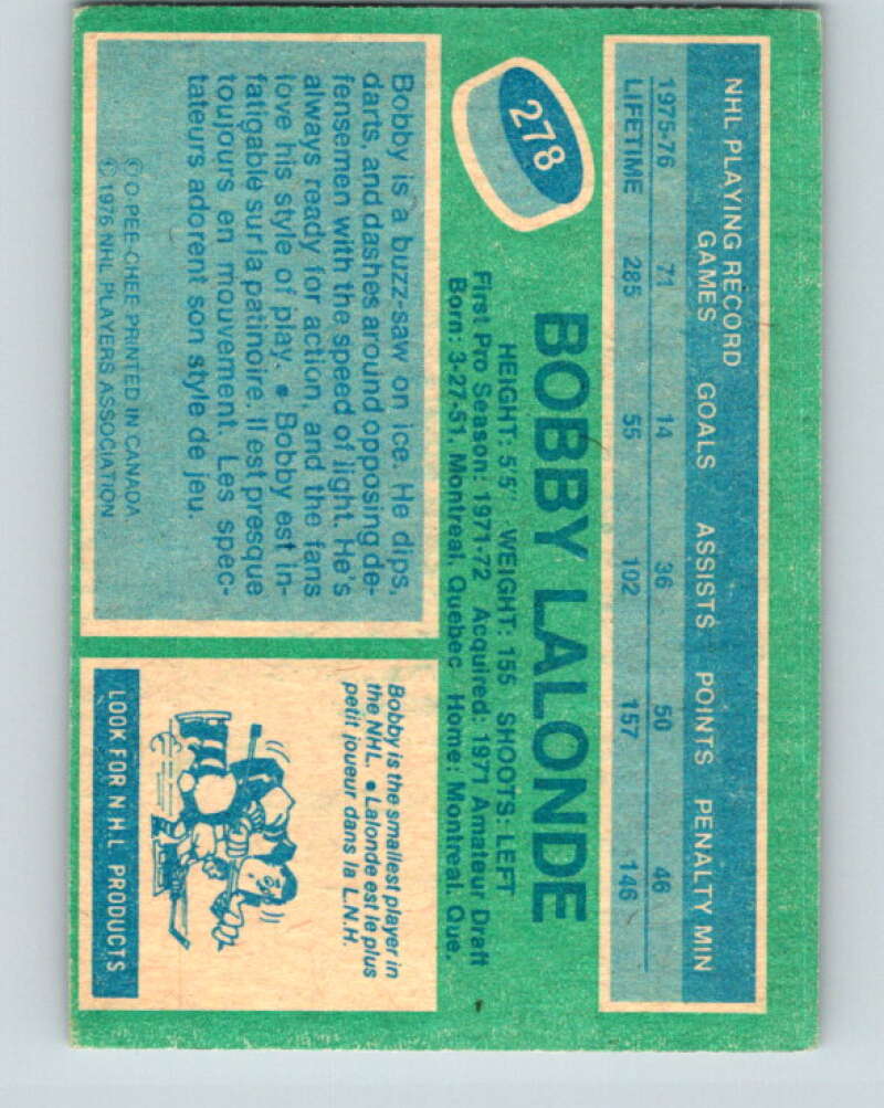 1976-77 O-Pee-Chee #278 Bobby Lalonde  Vancouver Canucks  V12689