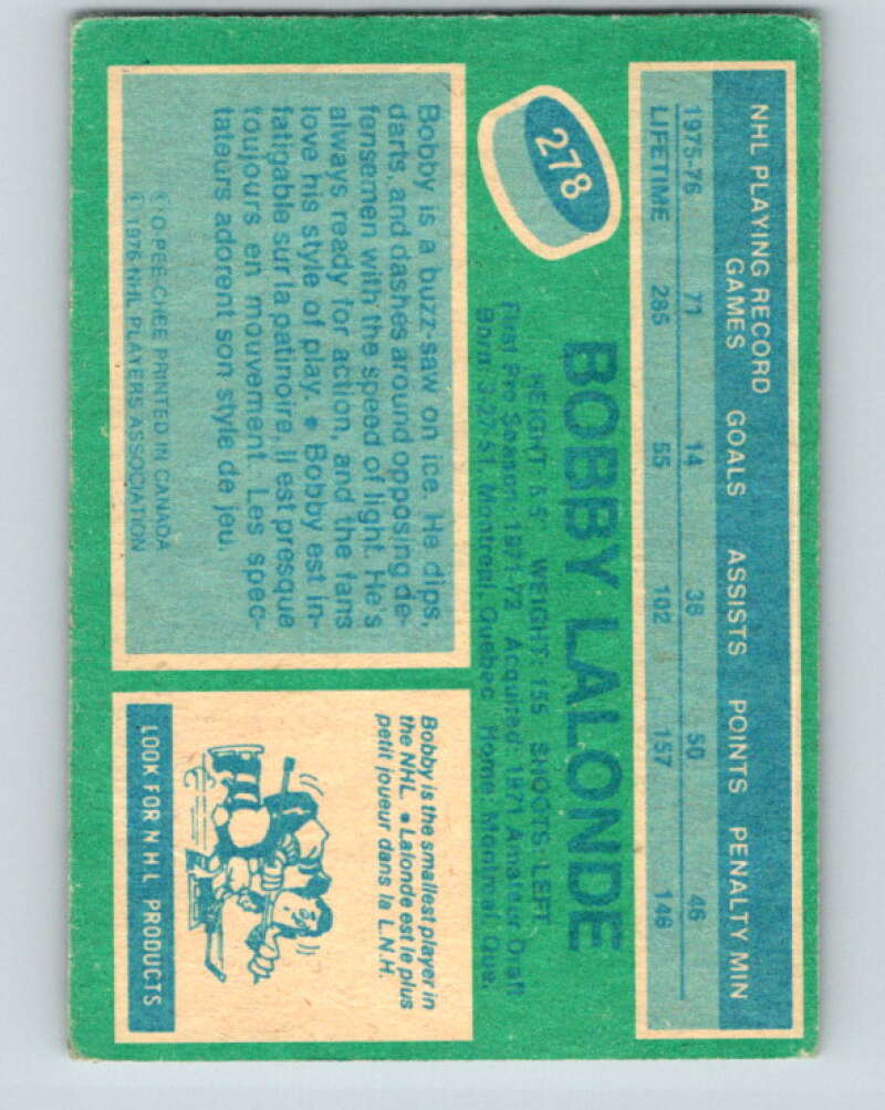 1976-77 O-Pee-Chee #278 Bobby Lalonde  Vancouver Canucks  V12690