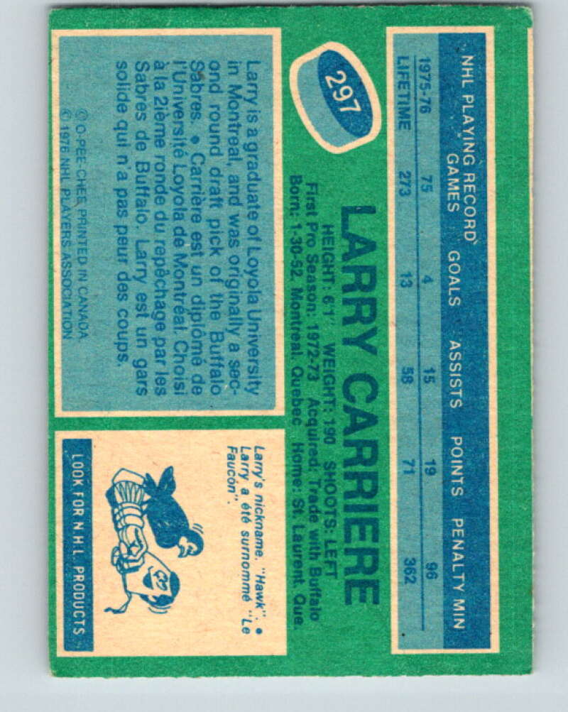 1976-77 O-Pee-Chee #297 Larry Carriere  Atlanta Flames  V12739