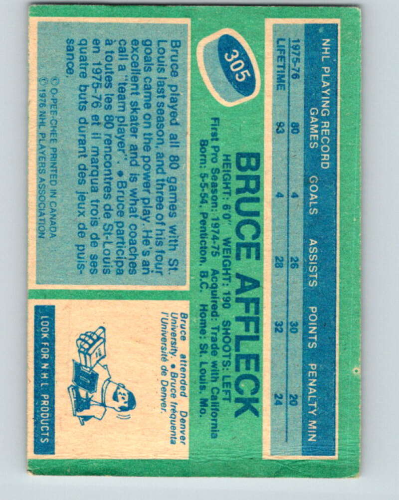 1976-77 O-Pee-Chee #305 Bruce Affleck  RC Rookie St. Louis Blues  V12754