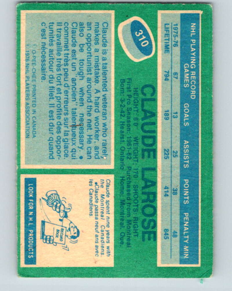 1976-77 O-Pee-Chee #310 Claude Larose  St. Louis Blues  V12762