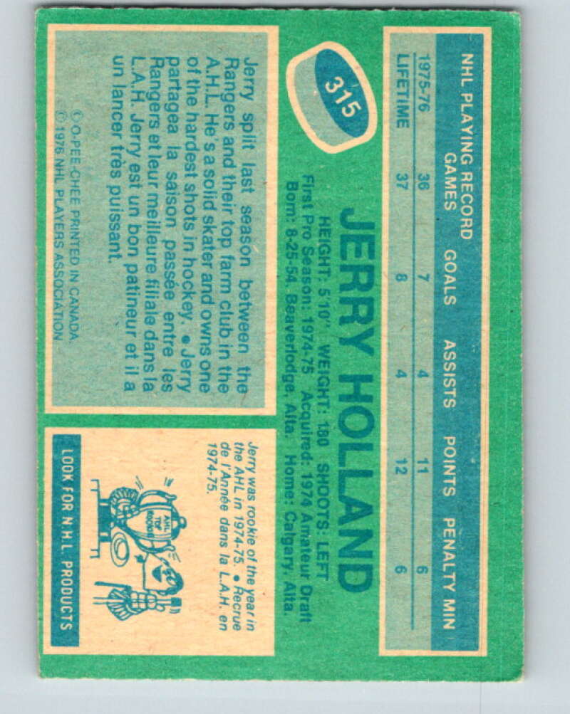 1976-77 O-Pee-Chee #315 Jerry Holland  New York Rangers  V12776