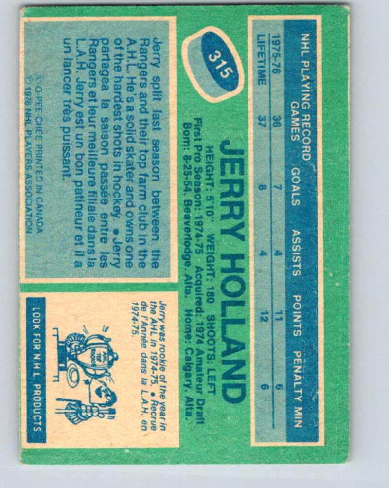 1976-77 O-Pee-Chee #315 Jerry Holland  New York Rangers  V12778