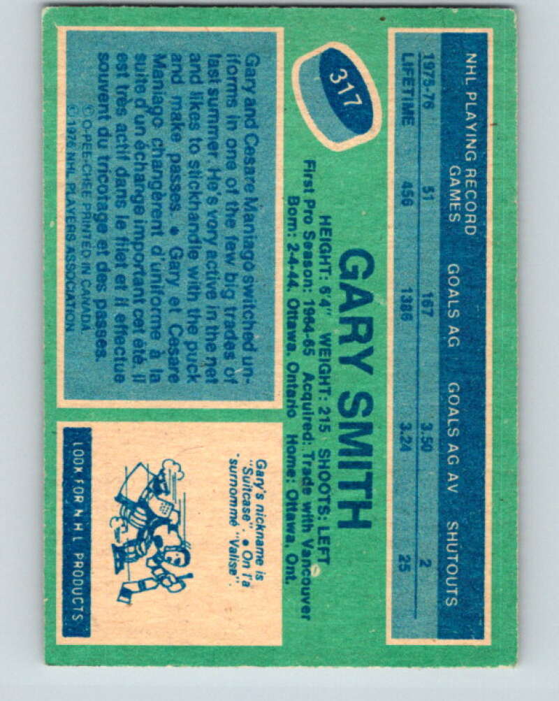 1976-77 O-Pee-Chee #317 Gary Smith  Minnesota North Stars  V12784