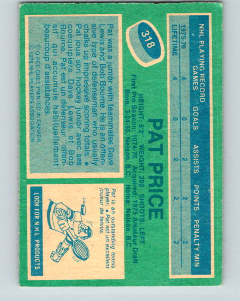 1976-77 O-Pee-Chee #318 Pat Price  RC Rookie New York Islanders  V12788
