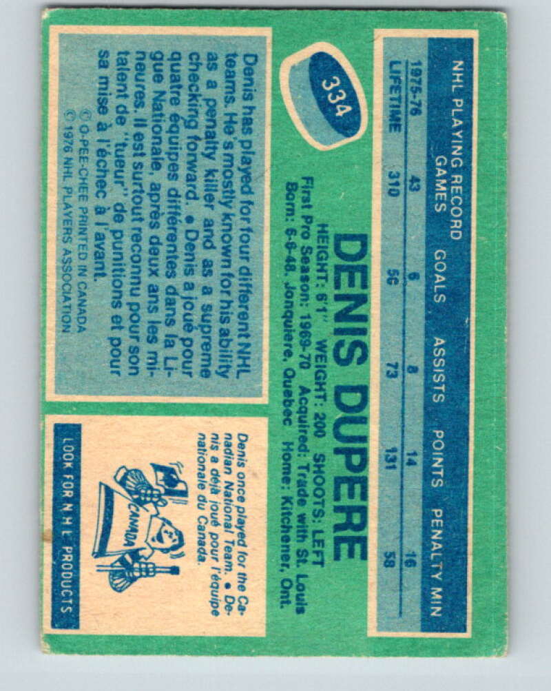 1976-77 O-Pee-Chee #334 Denis Dupere  Colorado Rockies  V12825