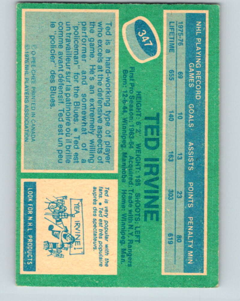 1976-77 O-Pee-Chee #347 Ted Irvine  St. Louis Blues  V12843