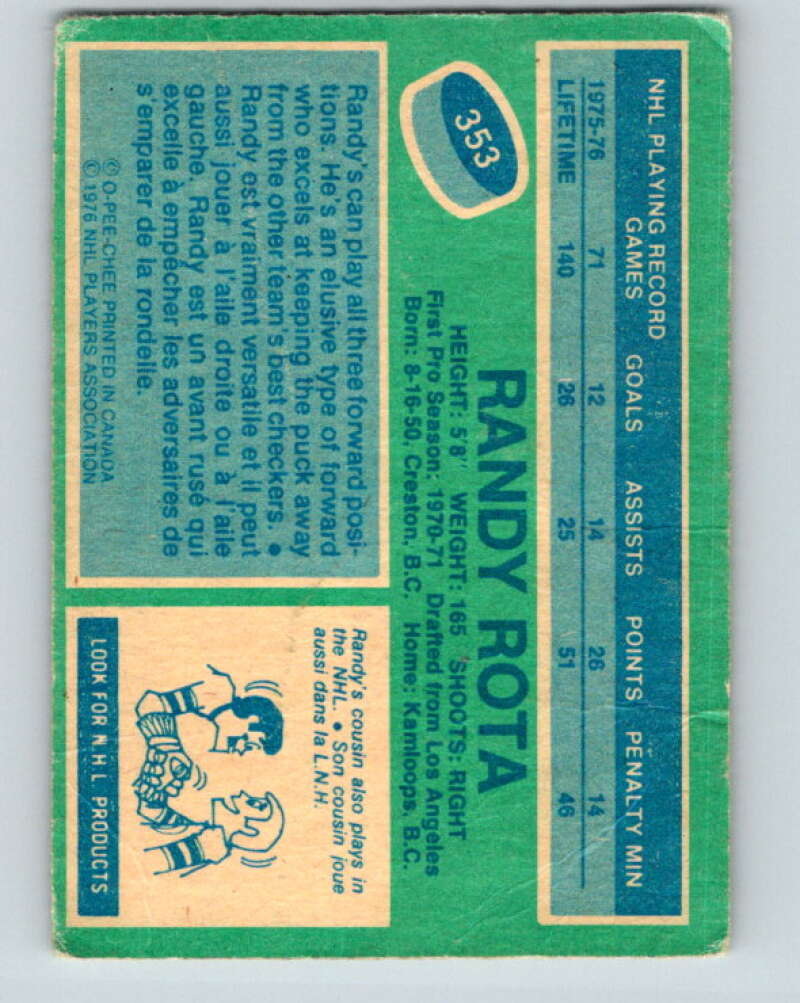 1976-77 O-Pee-Chee #353 Randy Rota  Colorado Rockies  V12853
