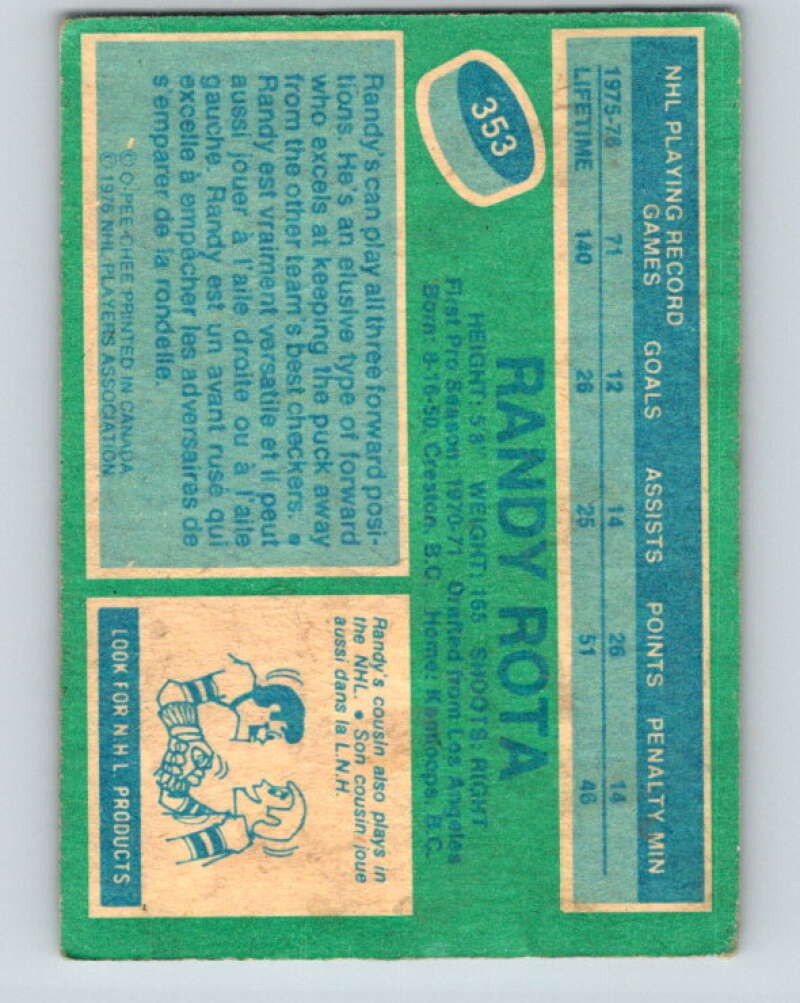 1976-77 O-Pee-Chee #353 Randy Rota  Colorado Rockies  V12856