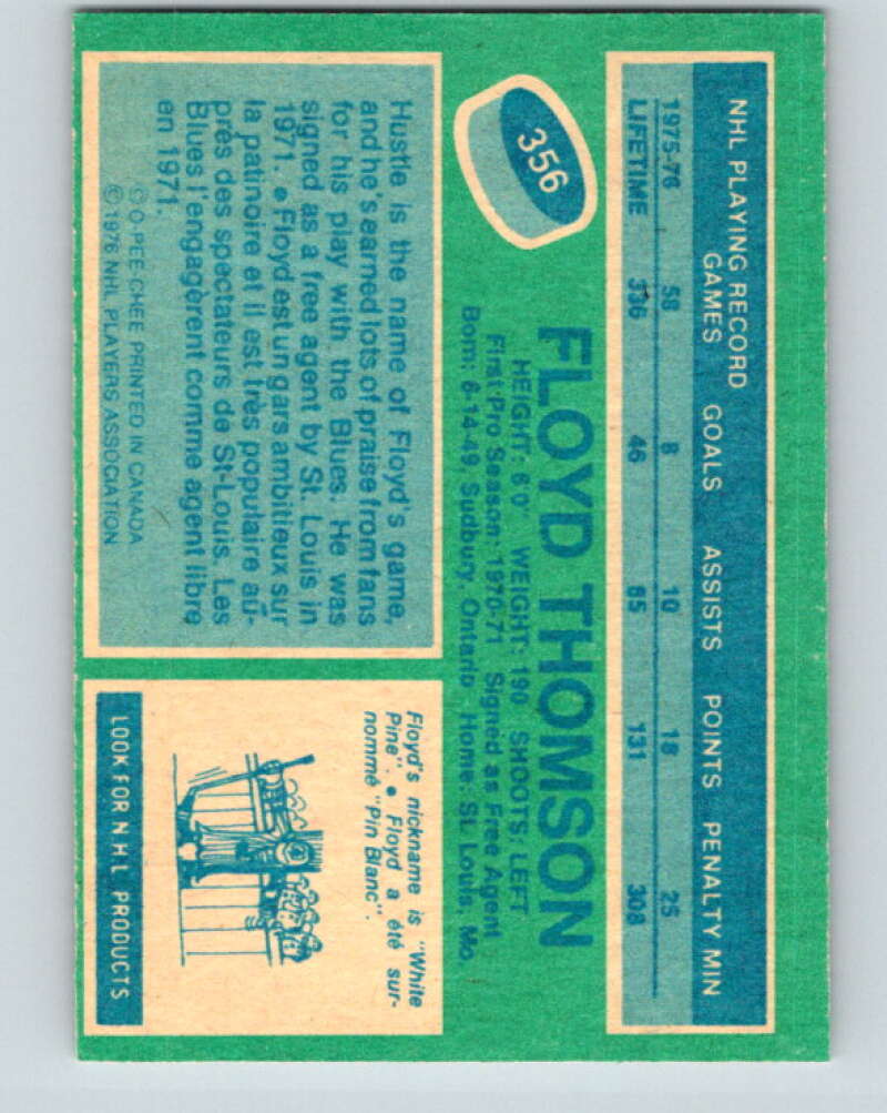 1976-77 O-Pee-Chee #356 Floyd Thomson  St. Louis Blues  V12862