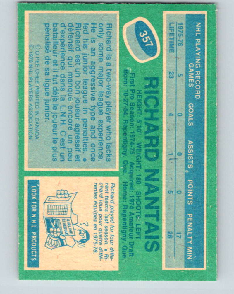 1976-77 O-Pee-Chee #357 Rich Nantais RC Rookie North Stars  V12865