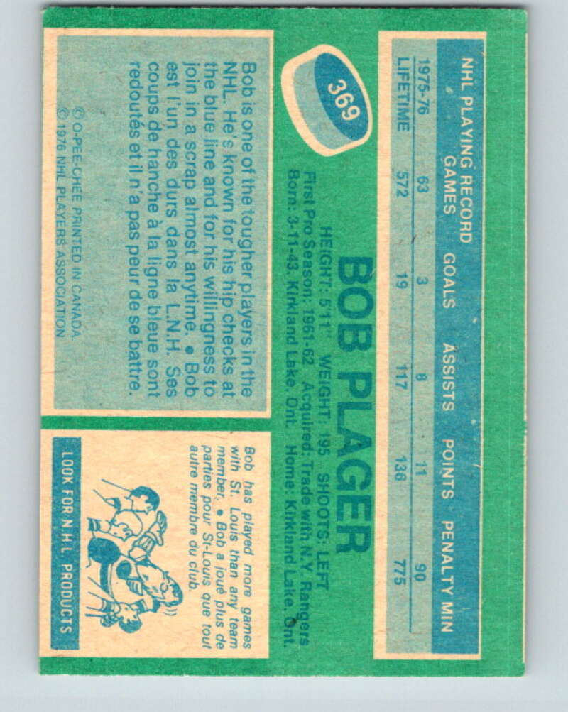 1976-77 O-Pee-Chee #369 Bob Plager  St. Louis Blues  V12895