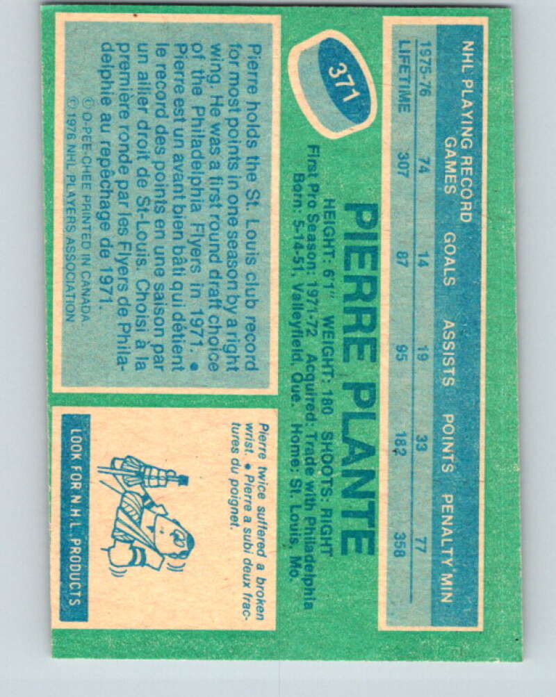 1976-77 O-Pee-Chee #371 Pierre Plante  St. Louis Blues  V12901