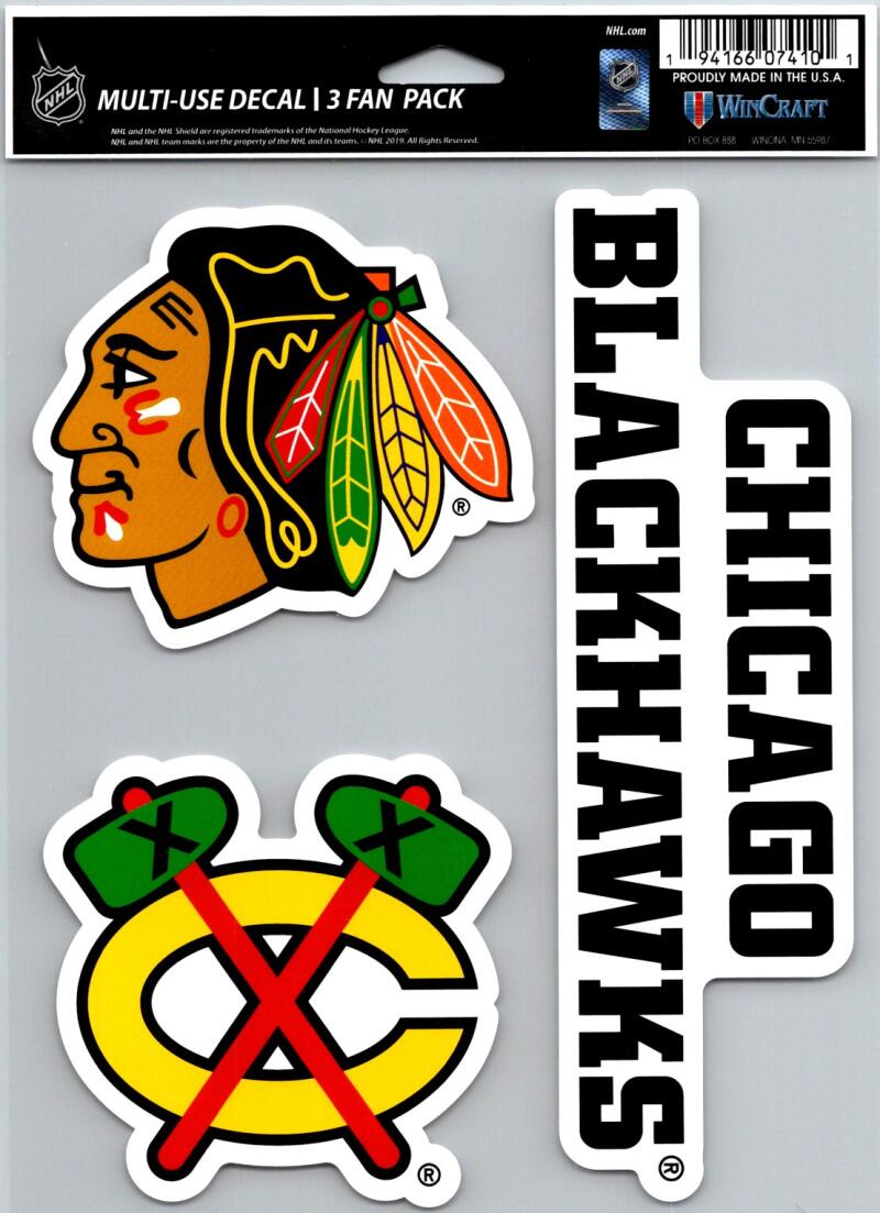 Chicago Blackhawks  Multi Use 3 Pack Fan Die Cut Decals 5.5" x 7.75"