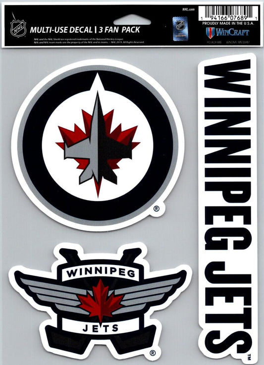 Winnipeg Jets  Multi Use 3 Pack Fan Die Cut Decals 5.5" x 7.75"