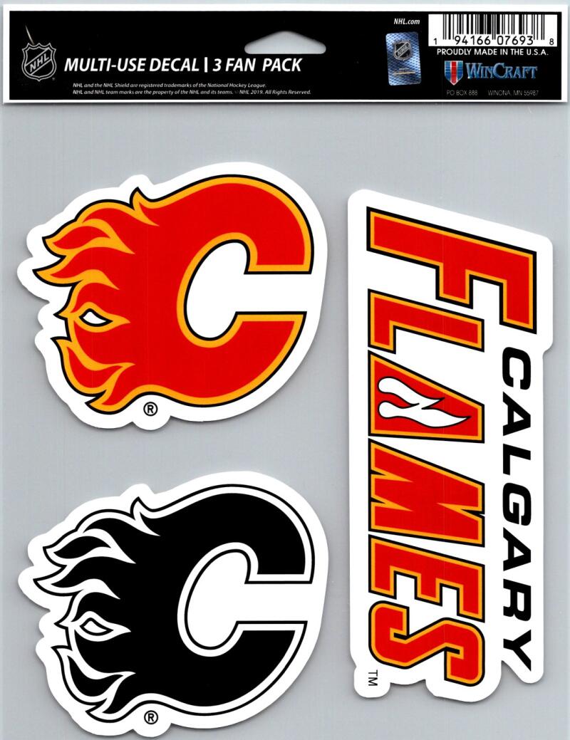 Calgary Flames  Multi Use 3 Pack Fan Die Cut Decals 5.5" x 7.75"