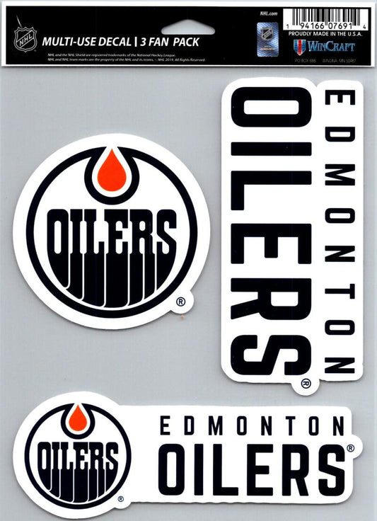 Edmonton Oilers  Multi Use 3 Pack Fan Die Cut Decals 5.5" x 7.75"