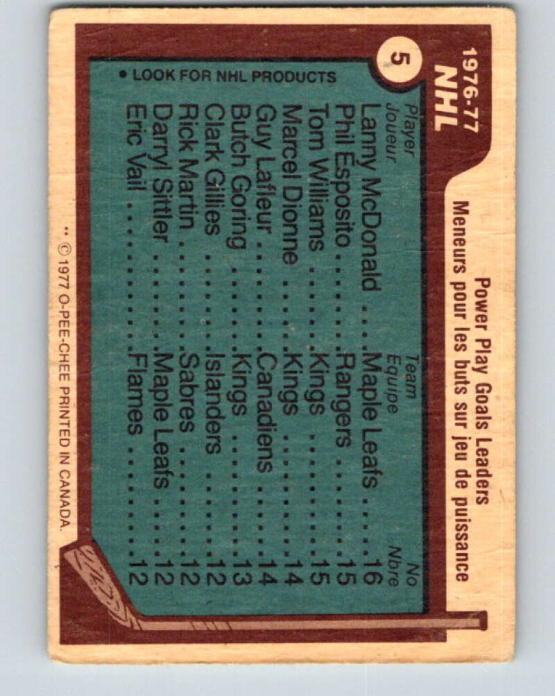 1977-78 O-Pee-Chee #5 McDonald/Esposito/Williams LL  V12948