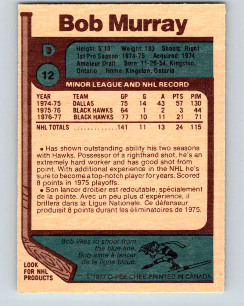 1977-78 O-Pee-Chee #12 Bob Murray  Chicago Blackhawks  V12987