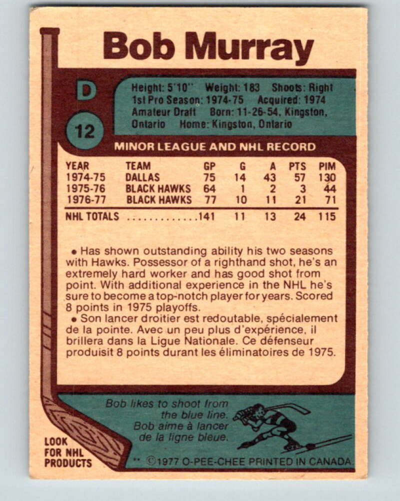 1977-78 O-Pee-Chee #12 Bob Murray  Chicago Blackhawks  V12990