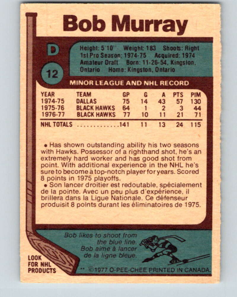 1977-78 O-Pee-Chee #12 Bob Murray  Chicago Blackhawks  V12991