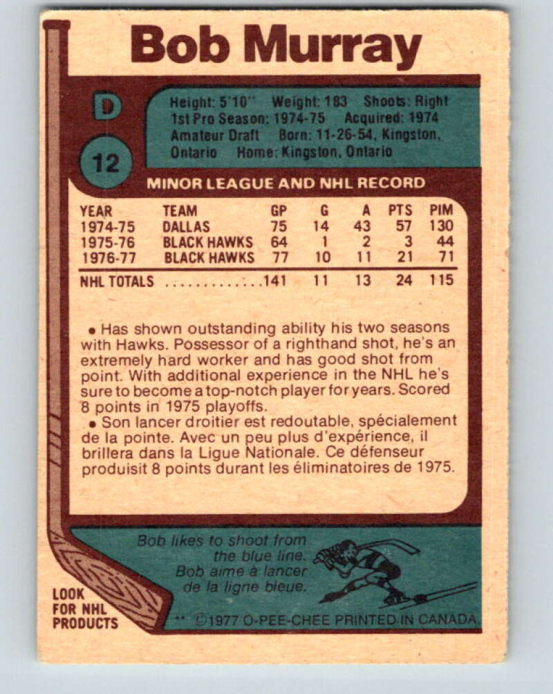1977-78 O-Pee-Chee #12 Bob Murray  Chicago Blackhawks  V12992