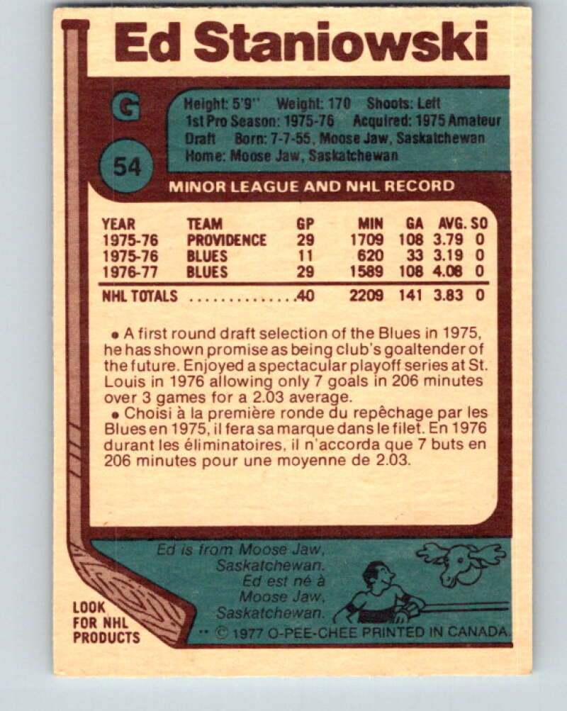 1977-78 O-Pee-Chee #54 Ed Staniowski  St. Louis Blues  V13278