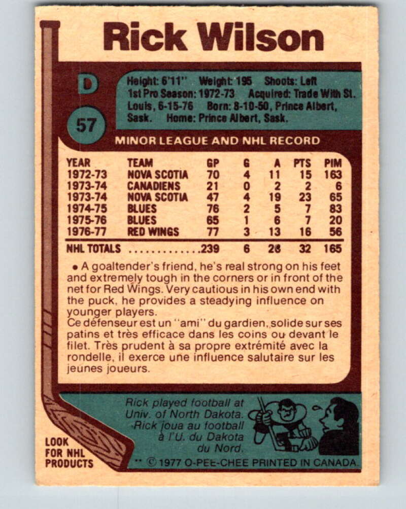 1977-78 O-Pee-Chee #57 Rick Wilson  Detroit Red Wings  V13299