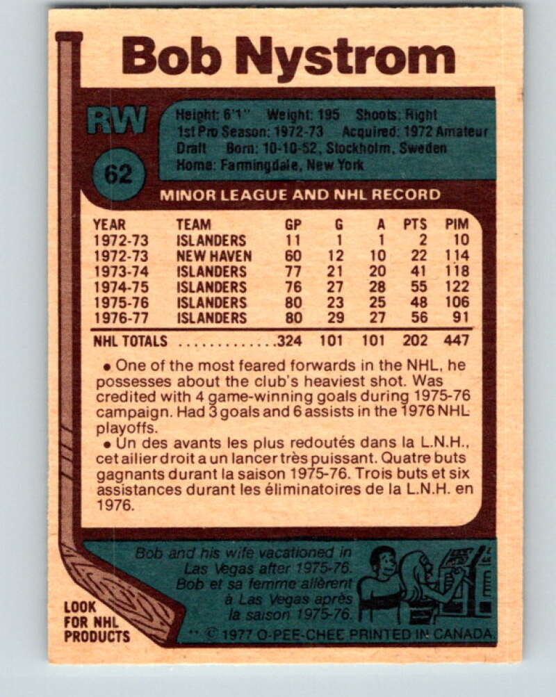 1977-78 O-Pee-Chee #62 Bob Nystrom  New York Islanders  V13335