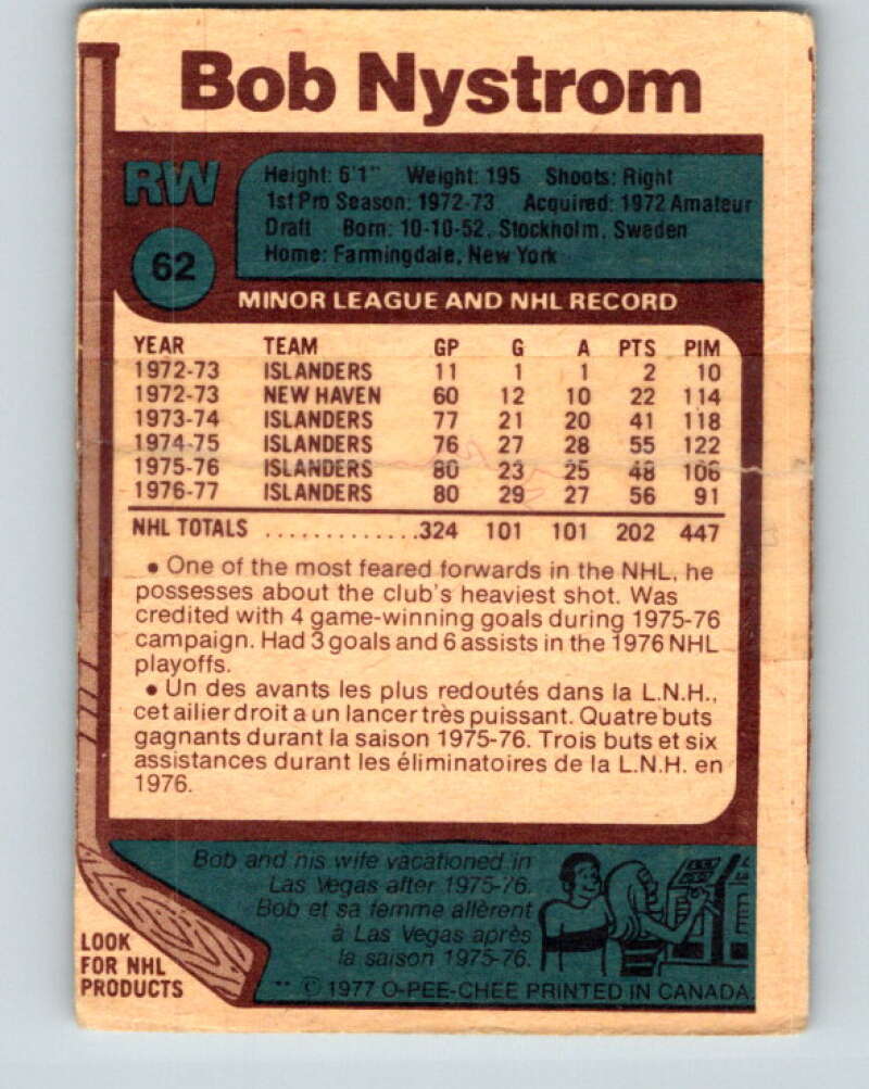 1977-78 O-Pee-Chee #62 Bob Nystrom  New York Islanders  V13337