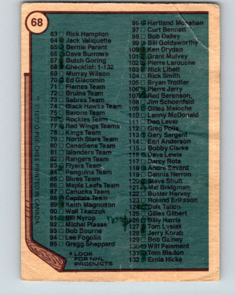 1977-78 O-Pee-Chee #68 Checklist   V13384