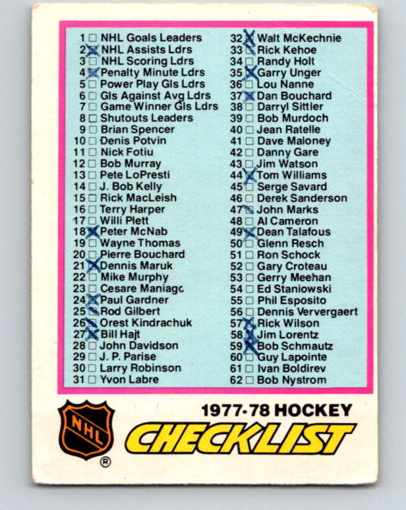 1977-78 O-Pee-Chee #68 Checklist   V13385