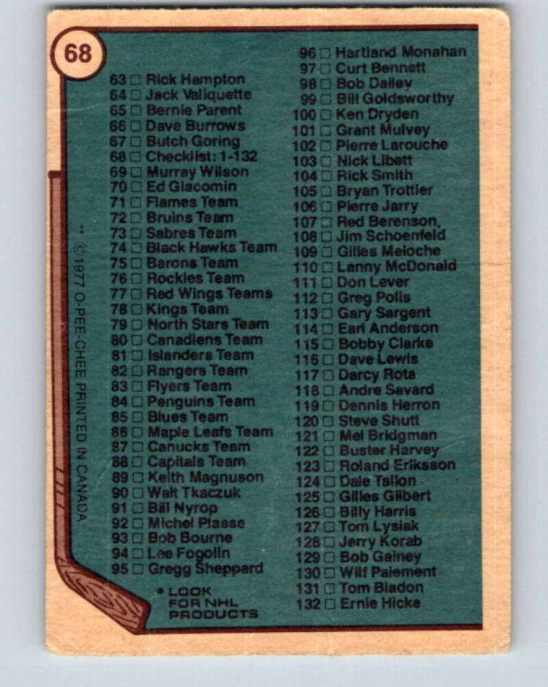 1977-78 O-Pee-Chee #68 Checklist   V13387