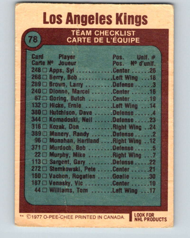 1977-78 O-Pee-Chee #78 Kings Team  Los Angeles Kings  V13449