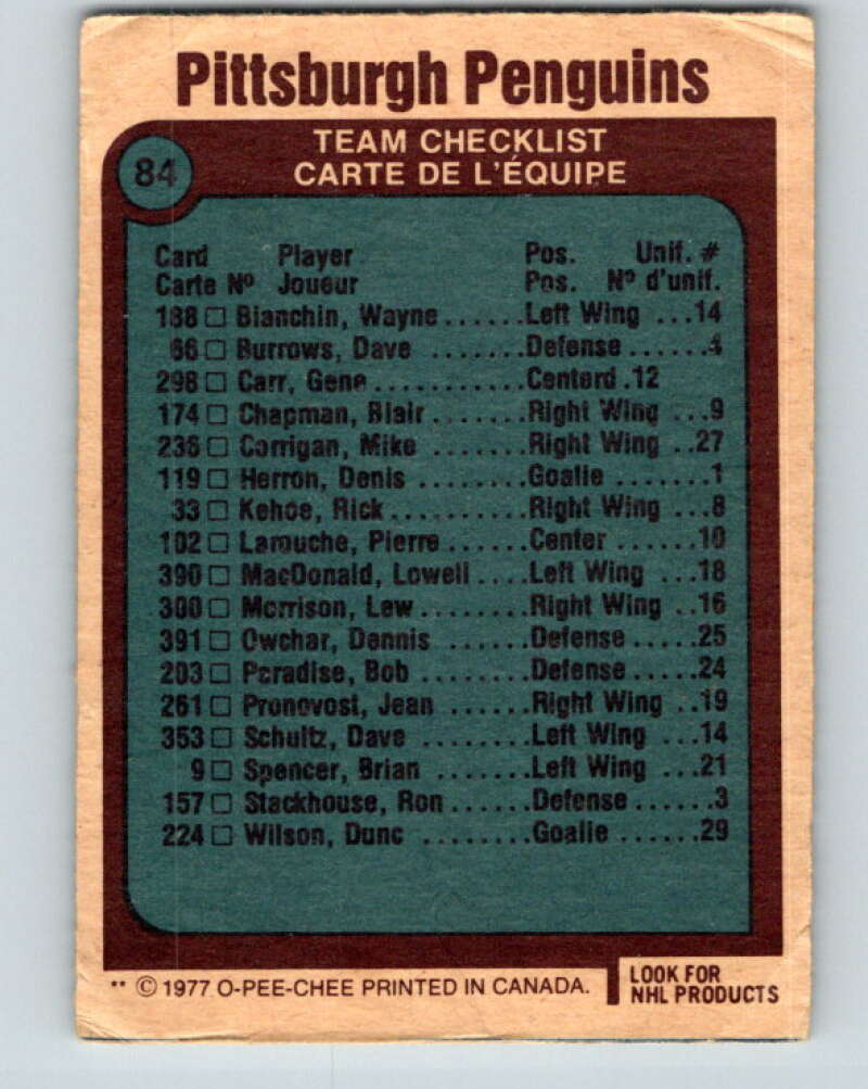 1977-78 O-Pee-Chee #84 Penguins Team  Pittsburgh Penguins  V13477