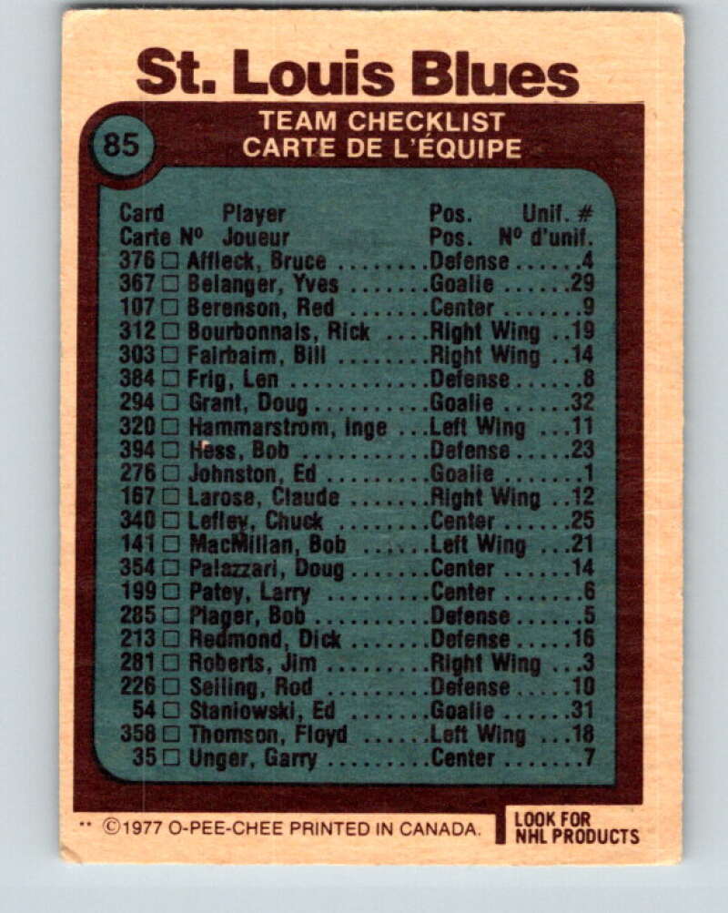 1977-78 O-Pee-Chee #85 Blues Team  St. Louis Blues  V13482