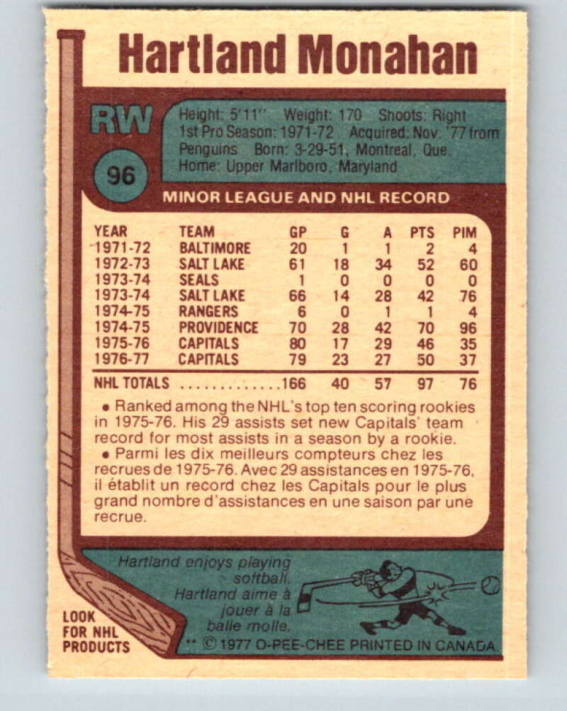 1977-78 O-Pee-Chee #96 Hartland Monahan  Los Angeles Kings  V13548