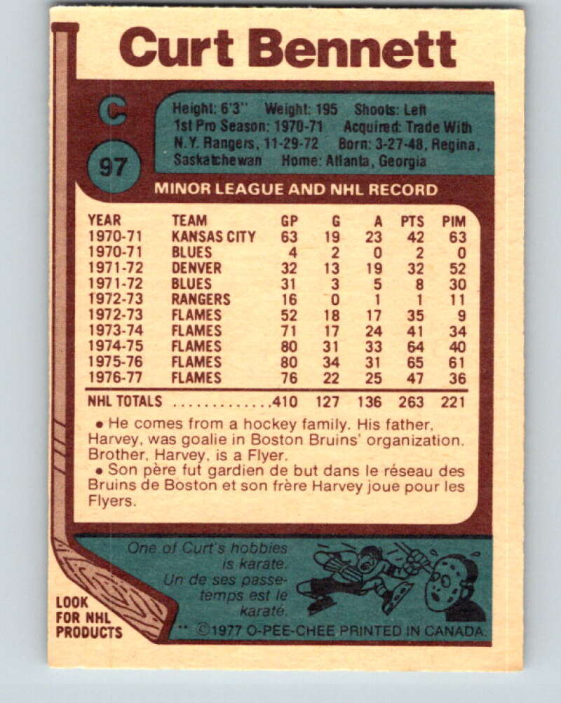 1977-78 O-Pee-Chee #97 Curt Bennett  Atlanta Flames  V13551