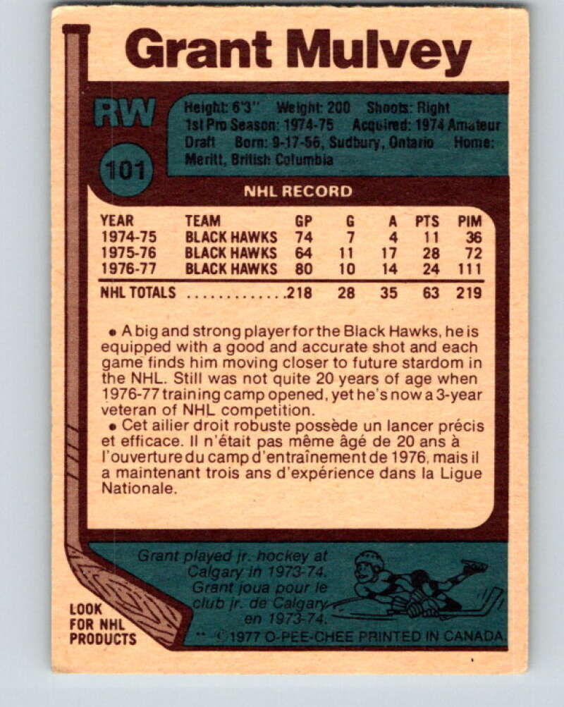 1977-78 O-Pee-Chee #101 Grant Mulvey  Chicago Blackhawks  V13579