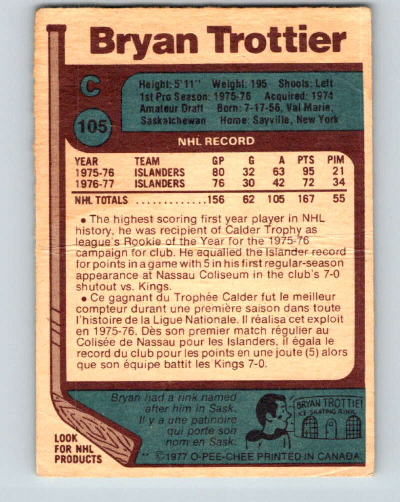 1977-78 O-Pee-Chee #105 Bryan Trottier  New York Islanders  V13615