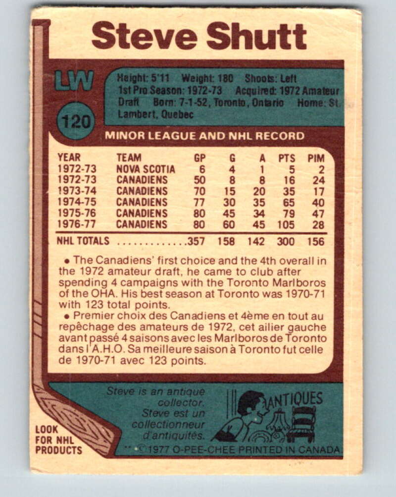 1977-78 O-Pee-Chee #120 Steve Shutt AS  Montreal Canadiens  V13725