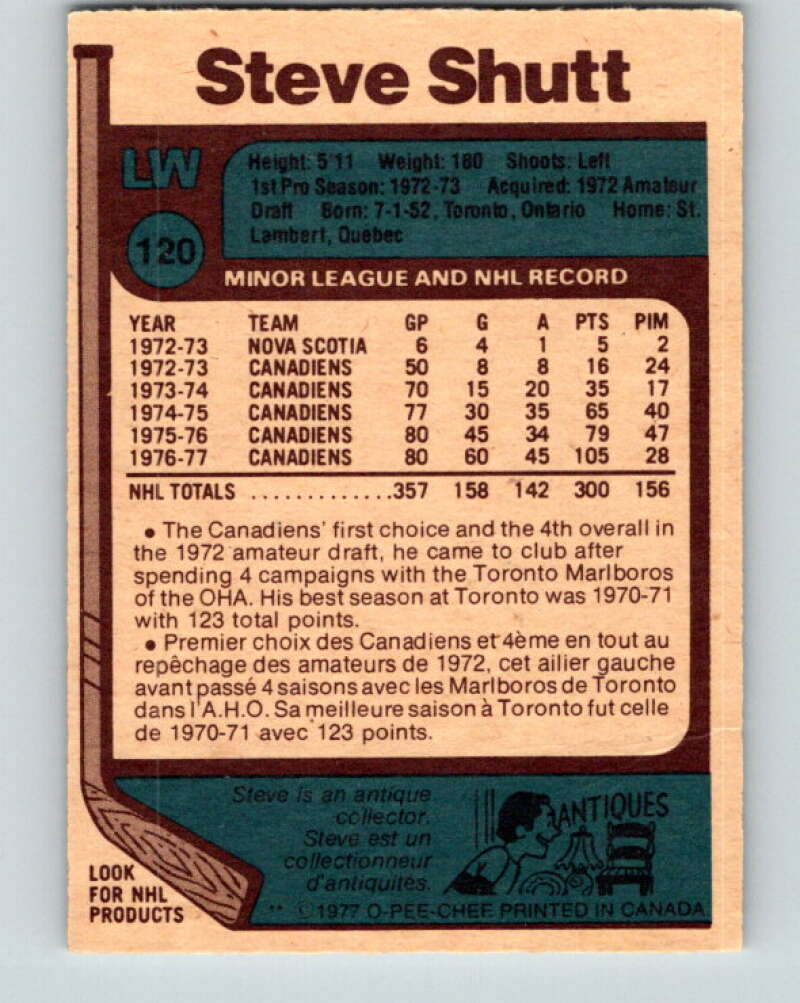 1977-78 O-Pee-Chee #120 Steve Shutt AS  Montreal Canadiens  V13727
