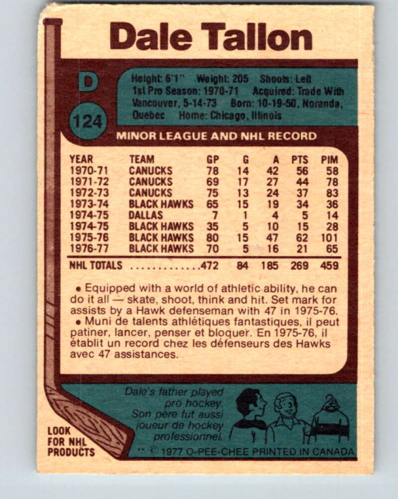 1977-78 O-Pee-Chee #124 Dale Tallon  Chicago Blackhawks  V13758